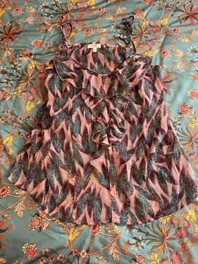 love, Fire Pink Feather-Print Ruffle Cami